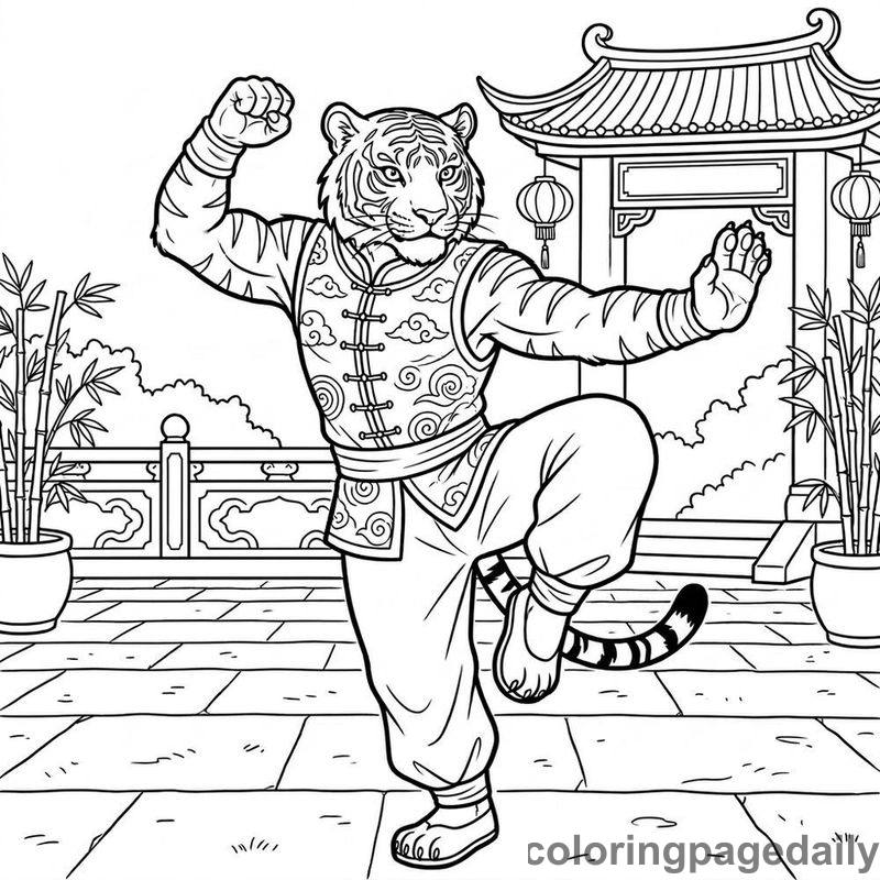 Tiger Kung Fu Pose - Daily printable coloring page in Chinese New Year category