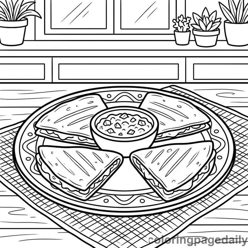 Toasted Cheese Quesadilla Triangles - Daily printable coloring page in Food category