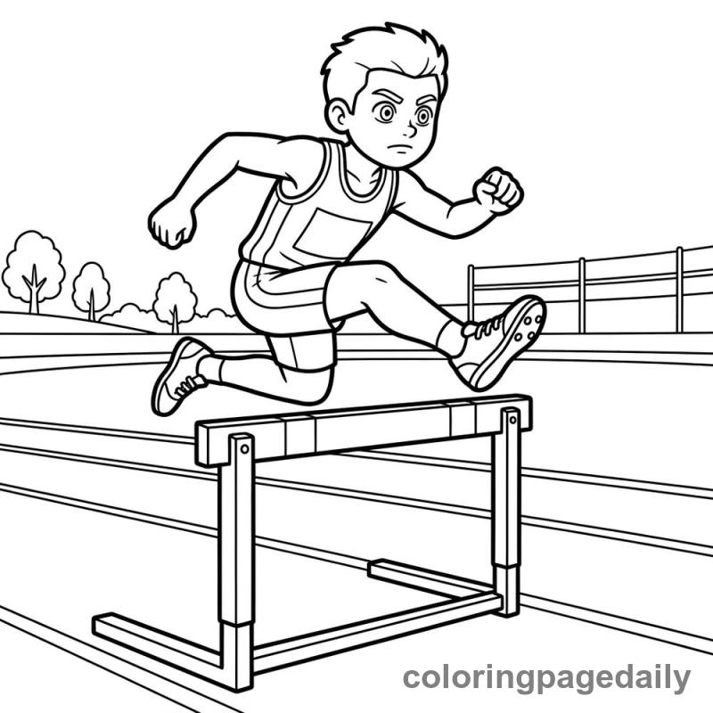 Track Hurdle Jump - Daily printable coloring page in Sports category