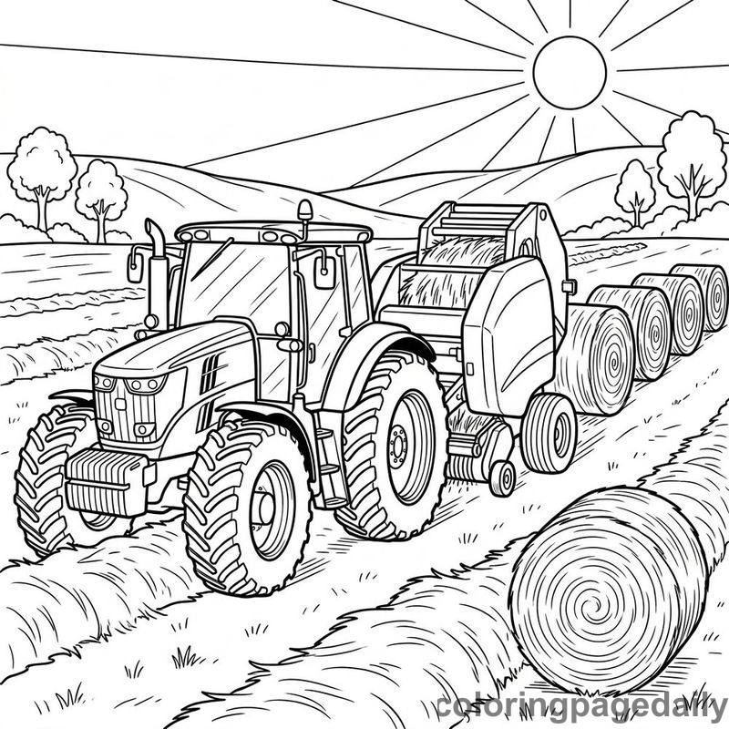Tractor Baling Farm Hay - Colored reference example