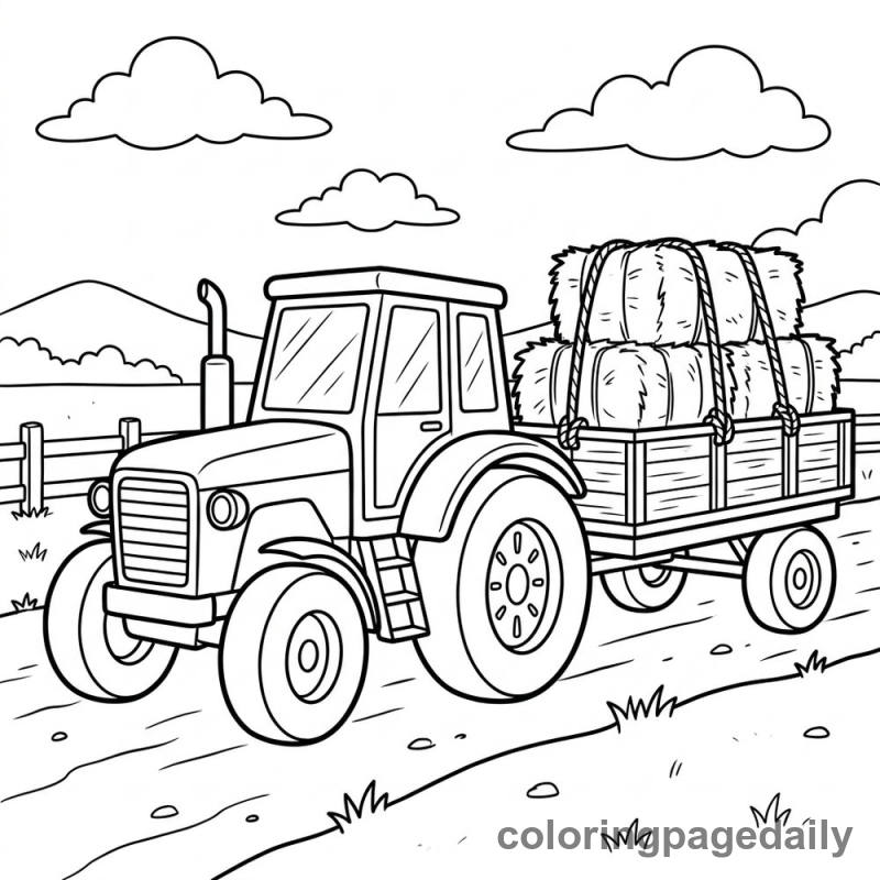 Tractor Pulling Hay - Colored reference example
