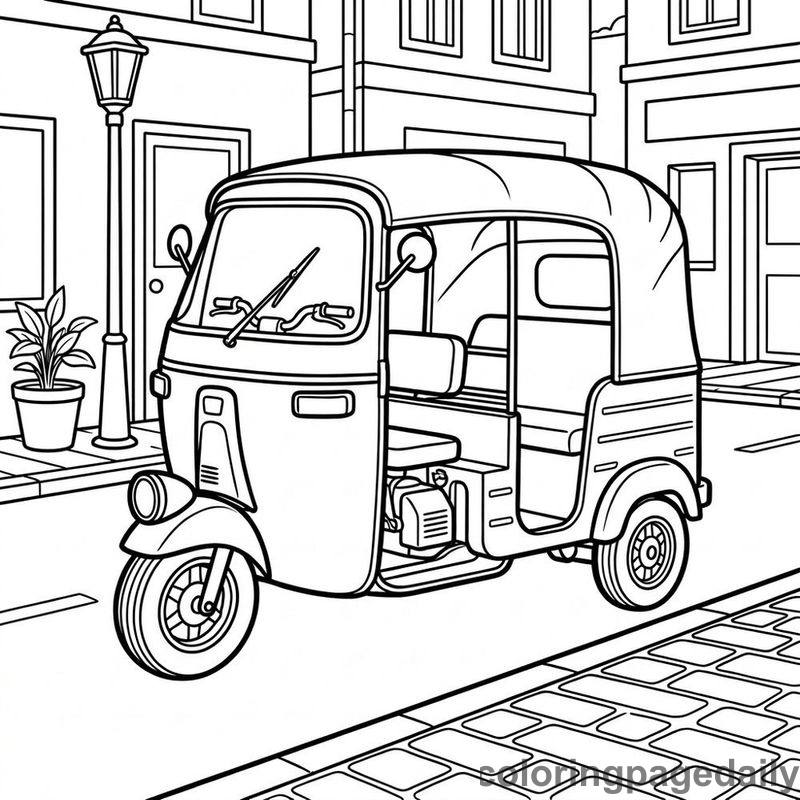Traditional Auto Rickshaw - Daily printable coloring page in Vehicle category