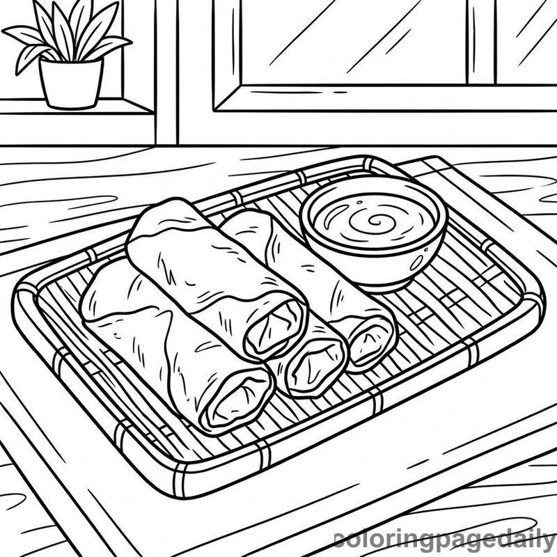 Traditional Chinese Spring Rolls - Daily printable coloring page in Food category