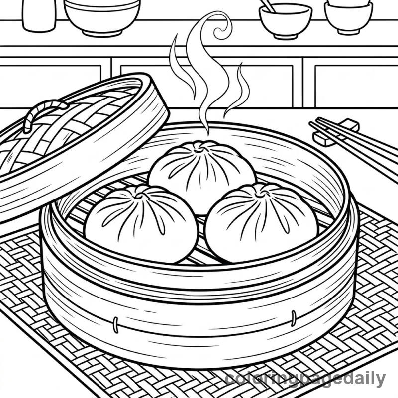 Traditional Chinese Steamed Buns - Daily printable coloring page in Food category