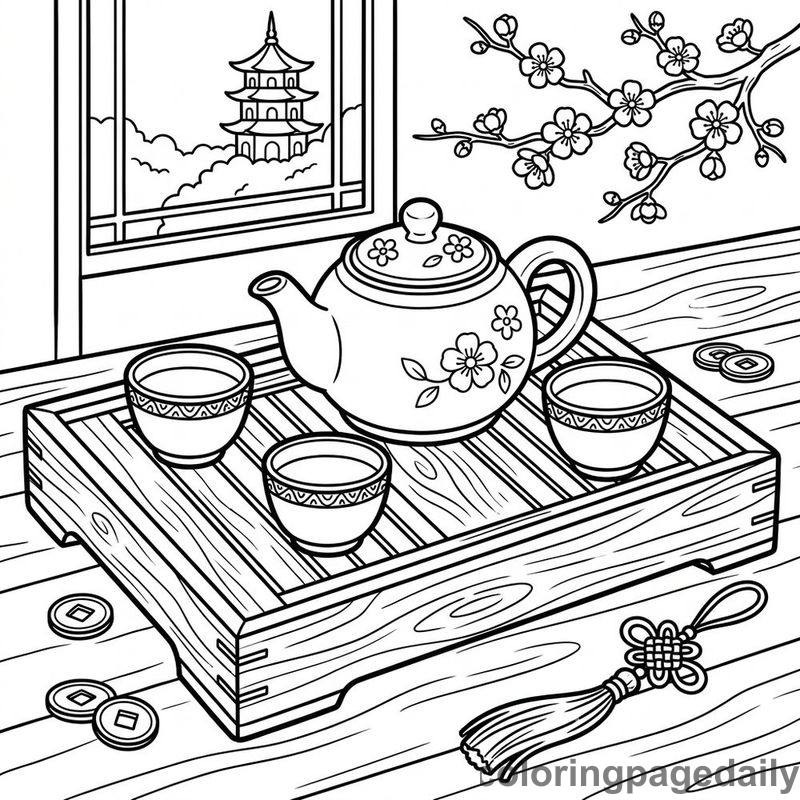 Traditional Chinese Tea Set - Colored reference example