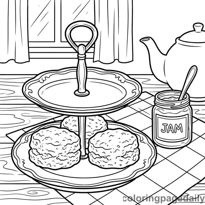 Traditional English Scones - Daily printable coloring page in Food category