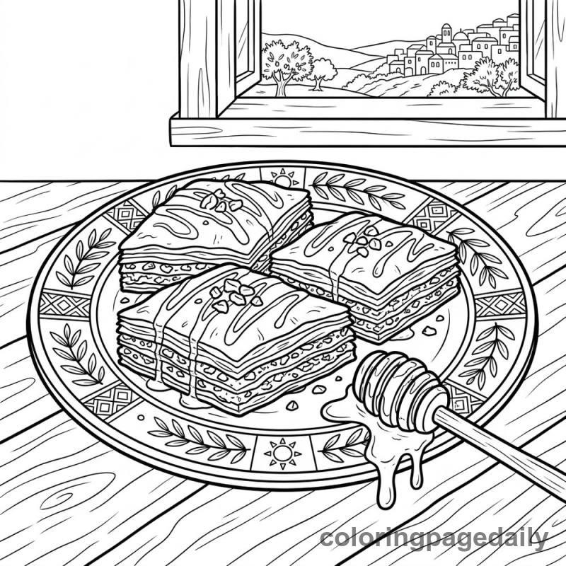 Traditional Greek Baklava Plate - Colored reference example