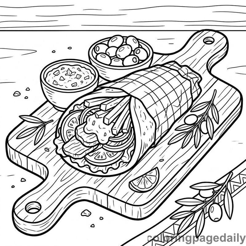 Traditional Greek Gyro Platter - Daily printable coloring page in Food category