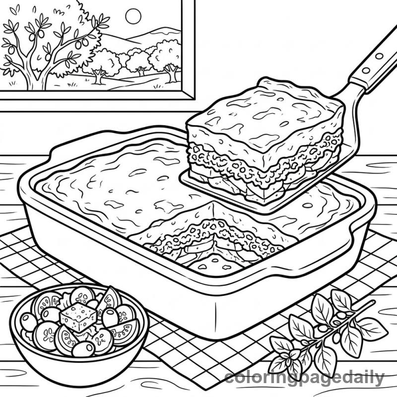 Traditional Greek Moussaka Casserole - Daily printable coloring page in Food category