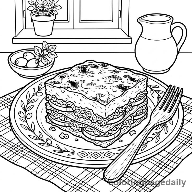 Traditional Greek Moussaka Plate - Colored reference example