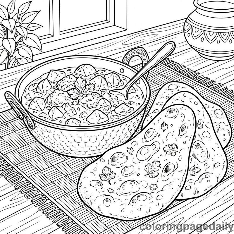 Traditional Indian Curry And Naan - Colored reference example