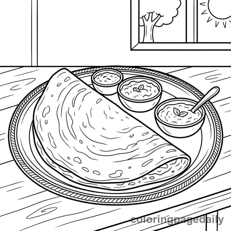 Traditional Indian Dosa Platter - Daily printable coloring page in Food category