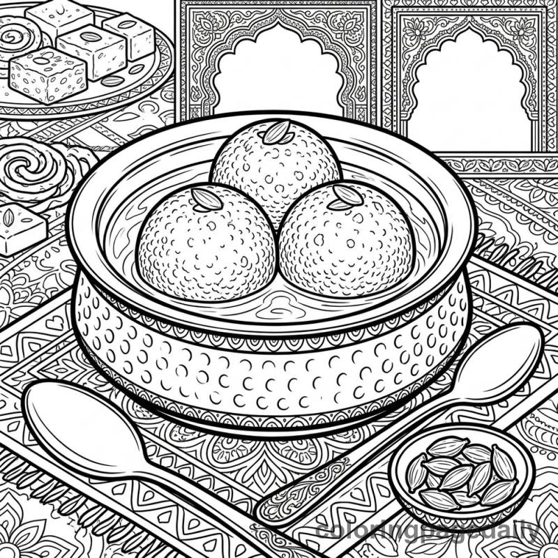 Traditional Indian Gulab Jamun - Daily printable coloring page in Food category