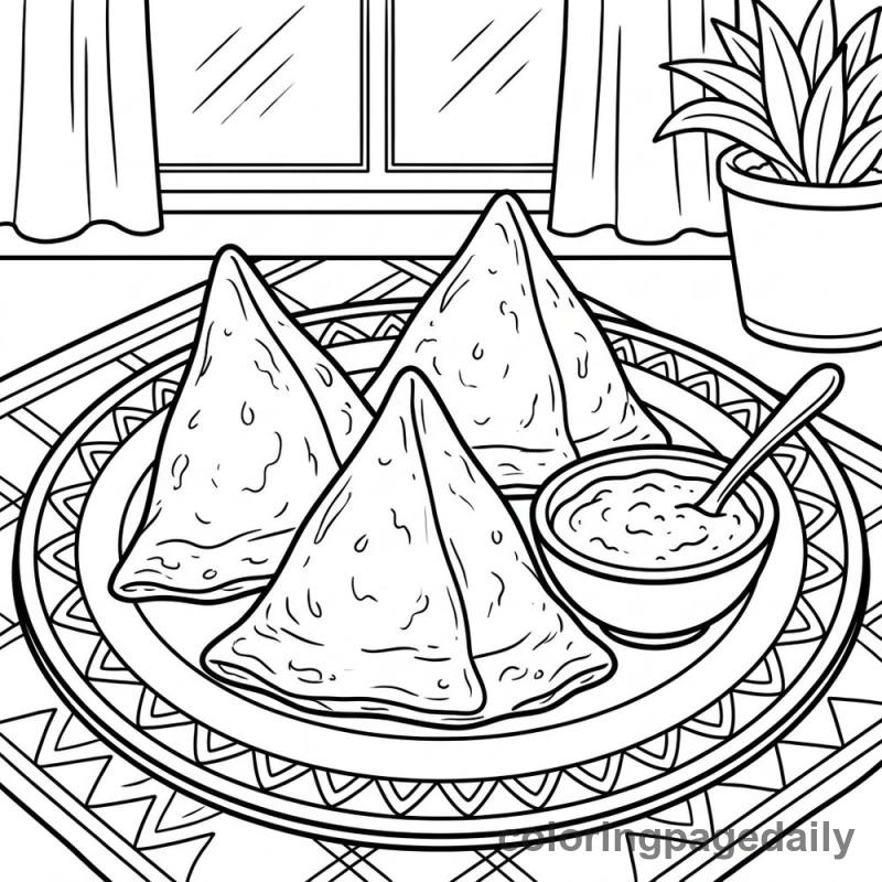 Traditional Indian Samosa Plate - Colored reference example
