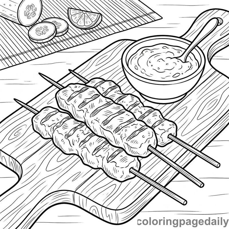 Traditional Indonesian Satay Skewers - Colored reference example