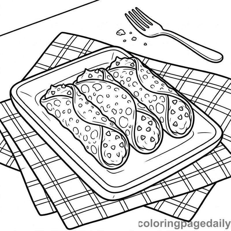 Traditional Italian Cannoli Plate - Daily printable coloring page in Food category