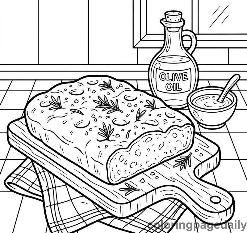 Traditional Italian Focaccia Bread - Daily printable coloring page in Food category