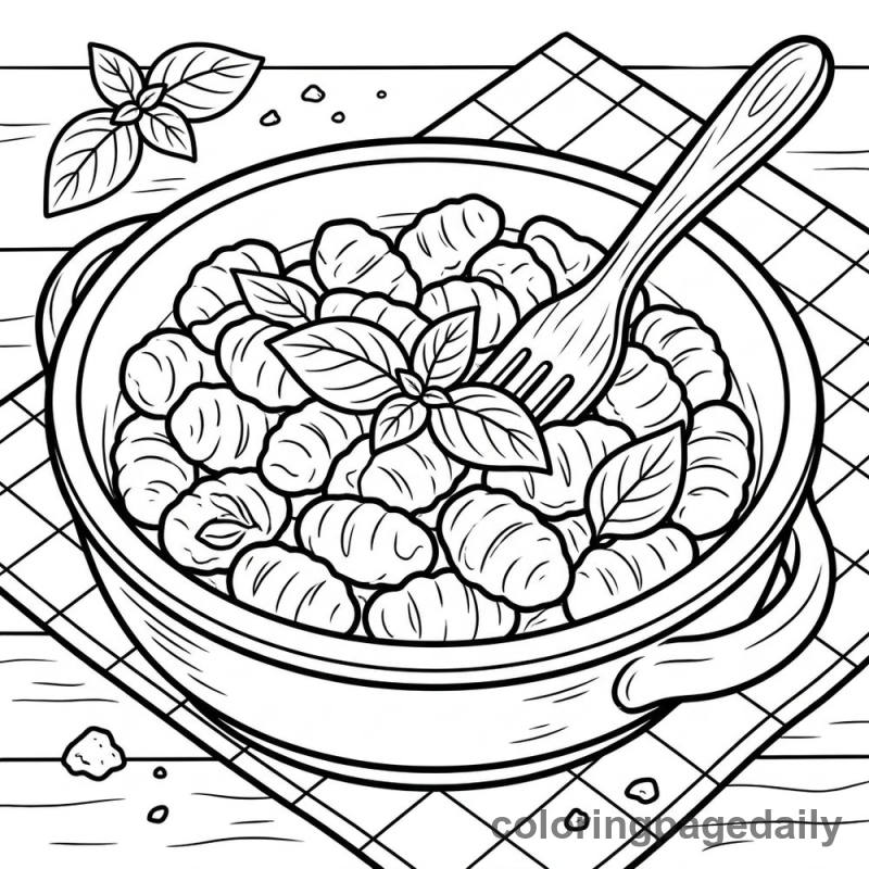Traditional Italian Gnocchi Bowl - Daily printable coloring page in Food category