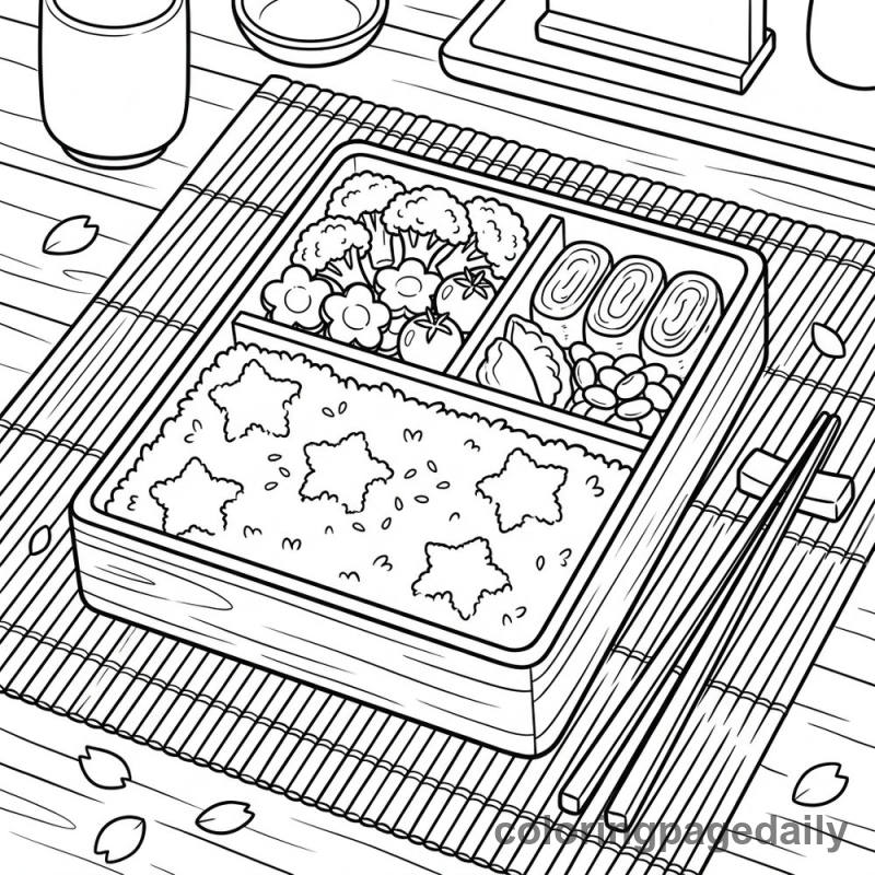 Traditional Japanese Bento Box - Colored reference example
