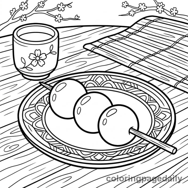 Traditional Japanese Dango Skewer - Colored reference example