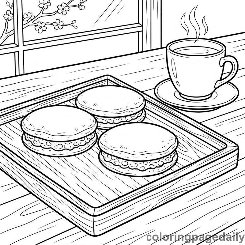 Traditional Japanese Dorayaki - Daily printable coloring page in Food category