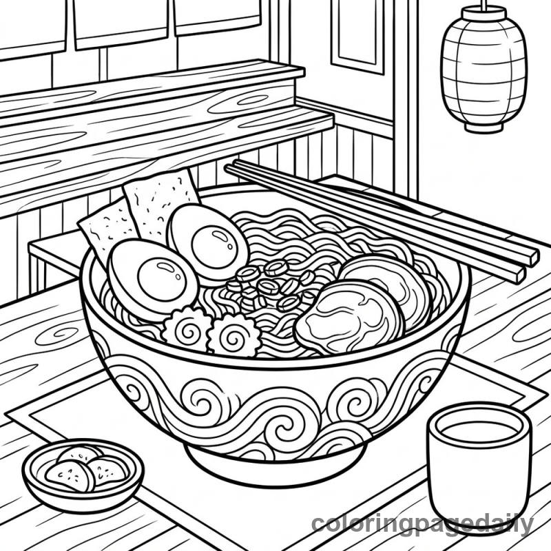 Traditional Japanese Ramen Bowl - Colored reference example