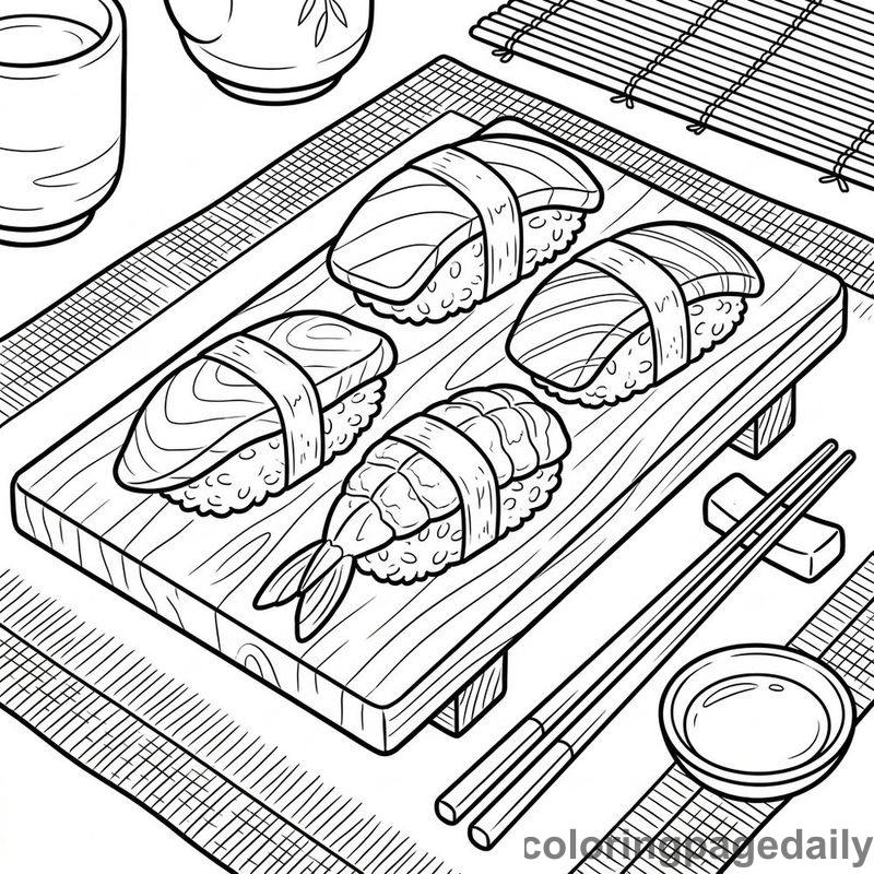 Traditional Japanese Sushi Platter - Colored reference example