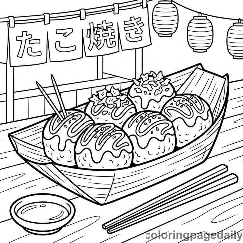 Traditional Japanese Takoyaki Boat - Colored reference example