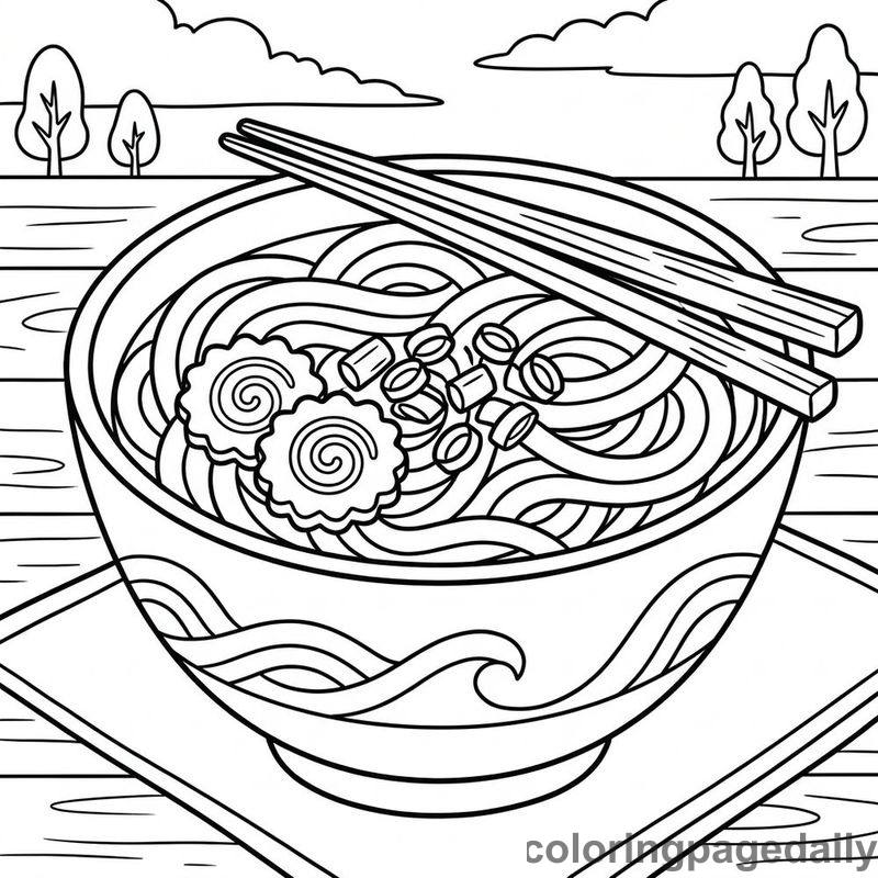 Traditional Japanese Udon Bowl - Daily printable coloring page in Food category