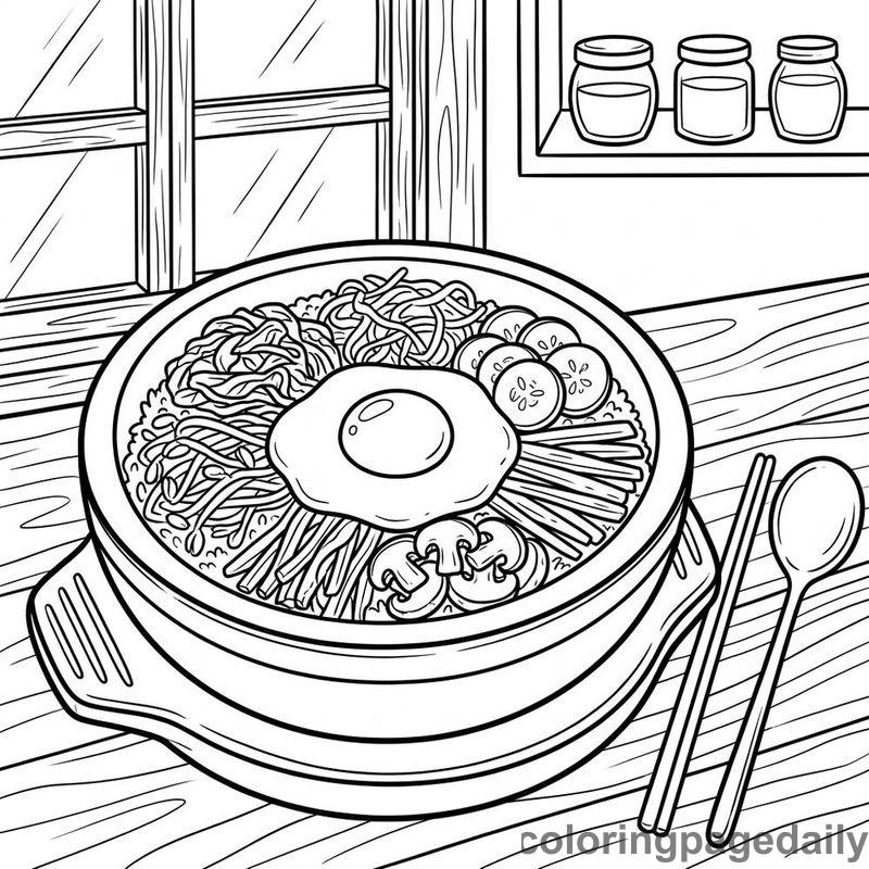 Traditional Korean Bibimbap Bowl - Colored reference example