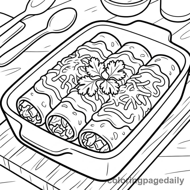 Traditional Mexican Enchiladas Dish - Daily printable coloring page in Food category