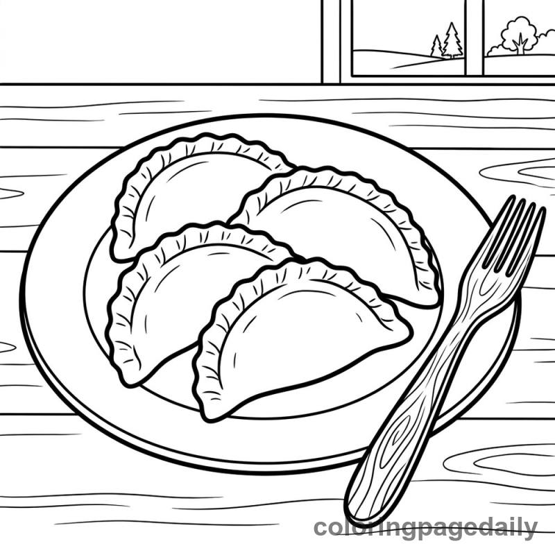 Traditional Polish Pierogi Plate - Daily printable coloring page in Food category