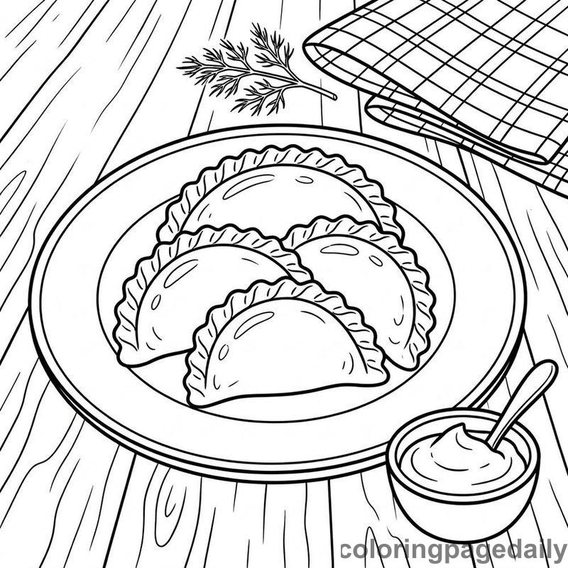 Traditional Polish Pierogi Plate - Daily printable coloring page in Food category