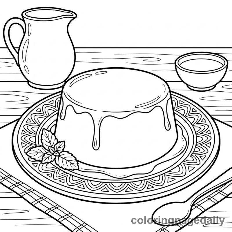 Traditional Spanish Flan Dessert - Daily printable coloring page in Food category