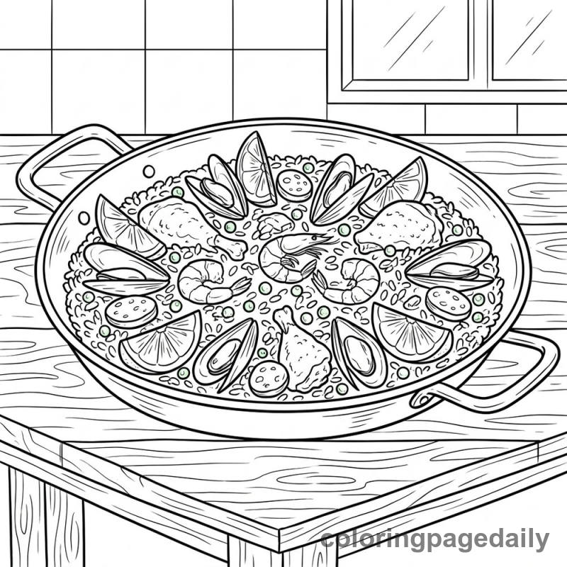 Traditional Spanish Paella - Colored reference example