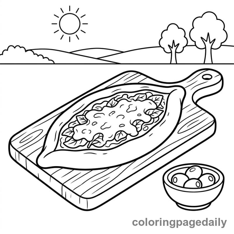 Traditional Turkish Pide Bread - Daily printable coloring page in Food category