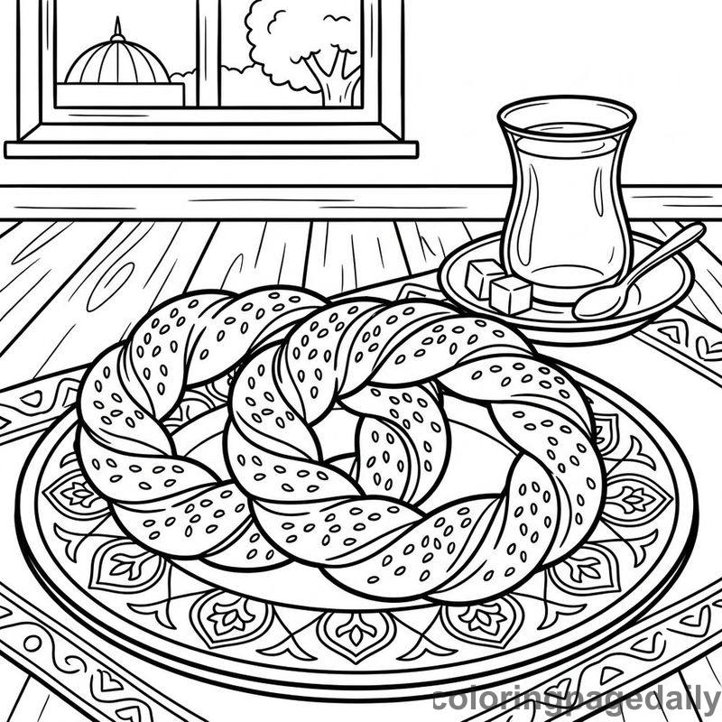Traditional Turkish Simit Bread - Colored reference example