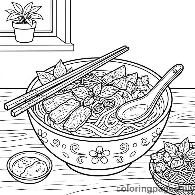Traditional Vietnamese Pho Bowl - Colored reference example