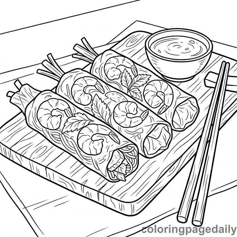 Traditional Vietnamese Spring Rolls - Daily printable coloring page in Food category
