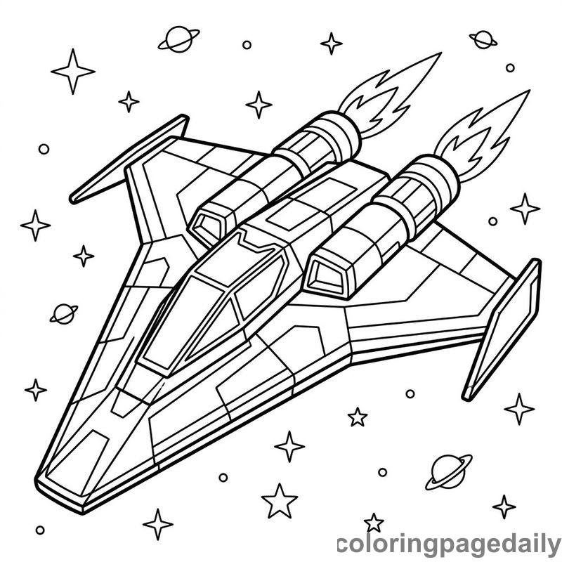 Triangular Space Interceptor Cruising - Daily printable coloring page in Space category