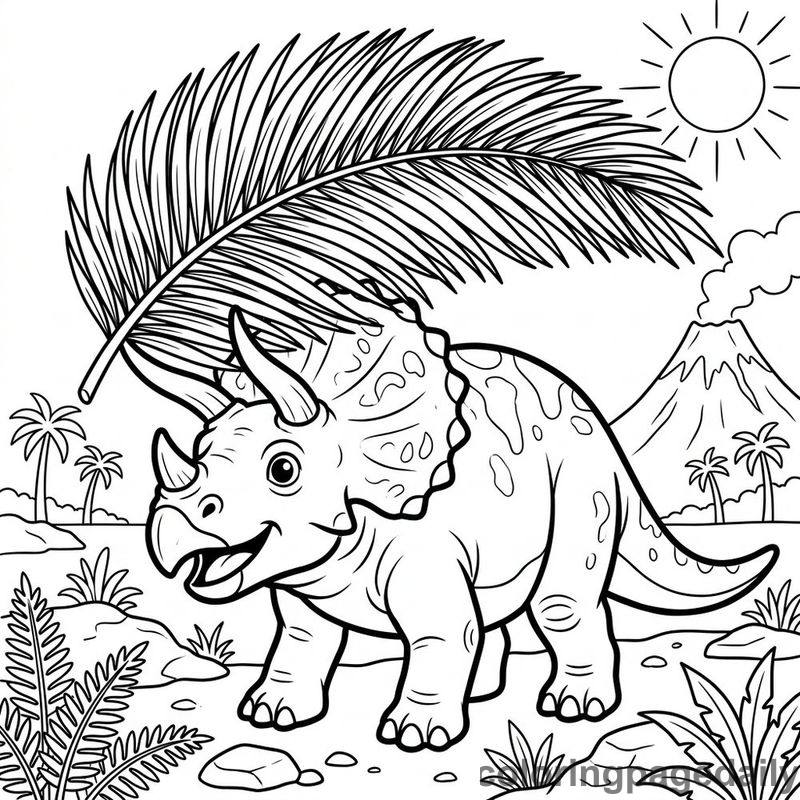 Triceratops Balancing Palm Leaf - Daily printable coloring page in Dinosaur category