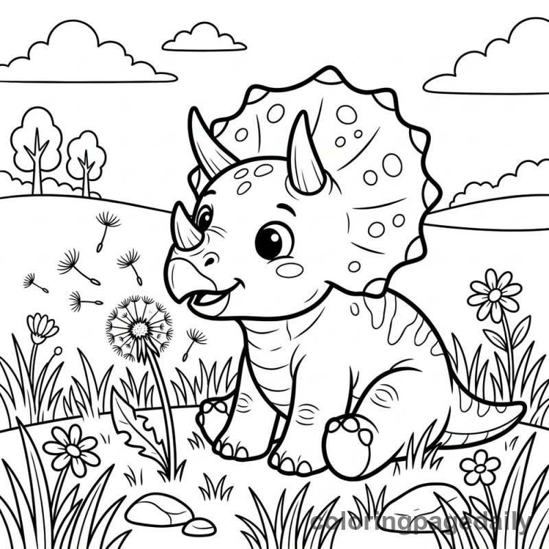 Triceratops Blowing Dandelion - Colored reference example