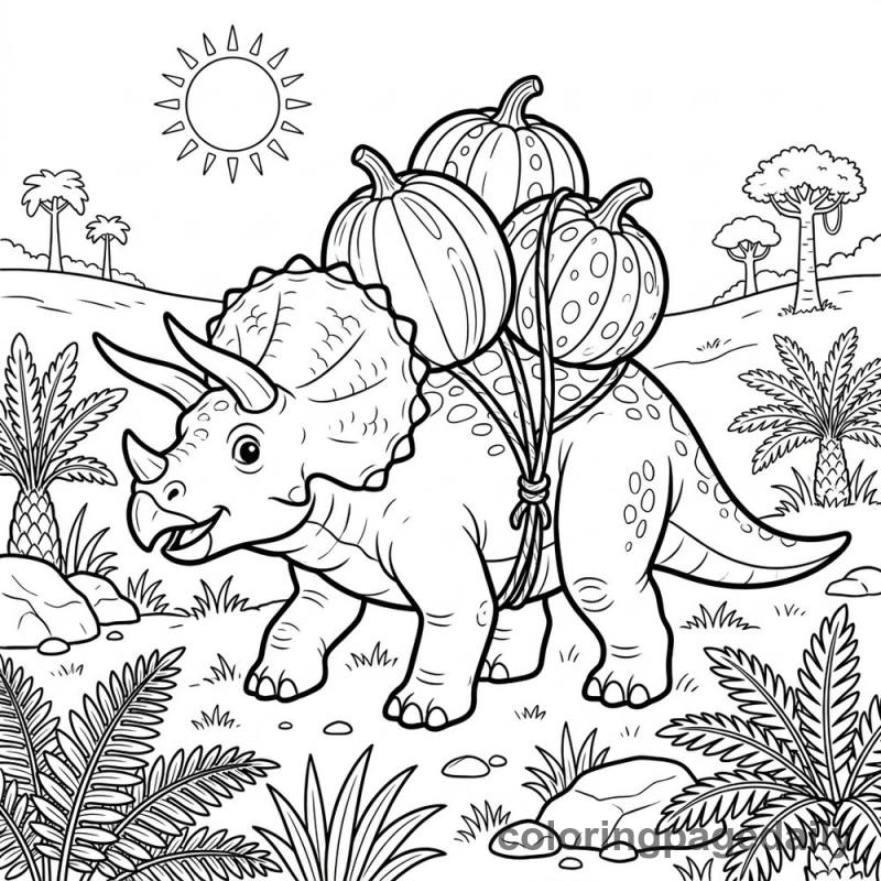 Triceratops Carrying Prehistoric Gourds - Daily printable coloring page in Dinosaur category