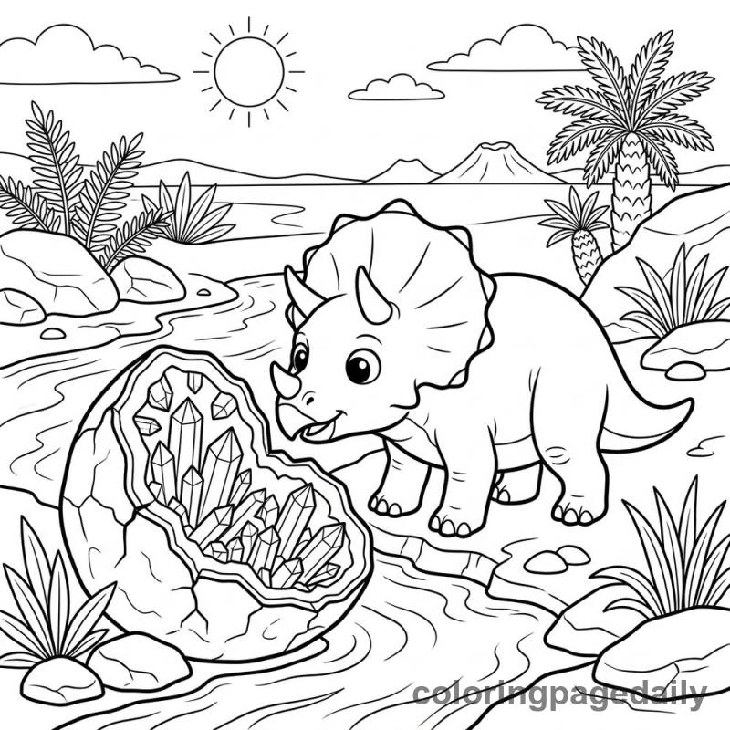 Triceratops Inspecting A Crystal - Colored reference example