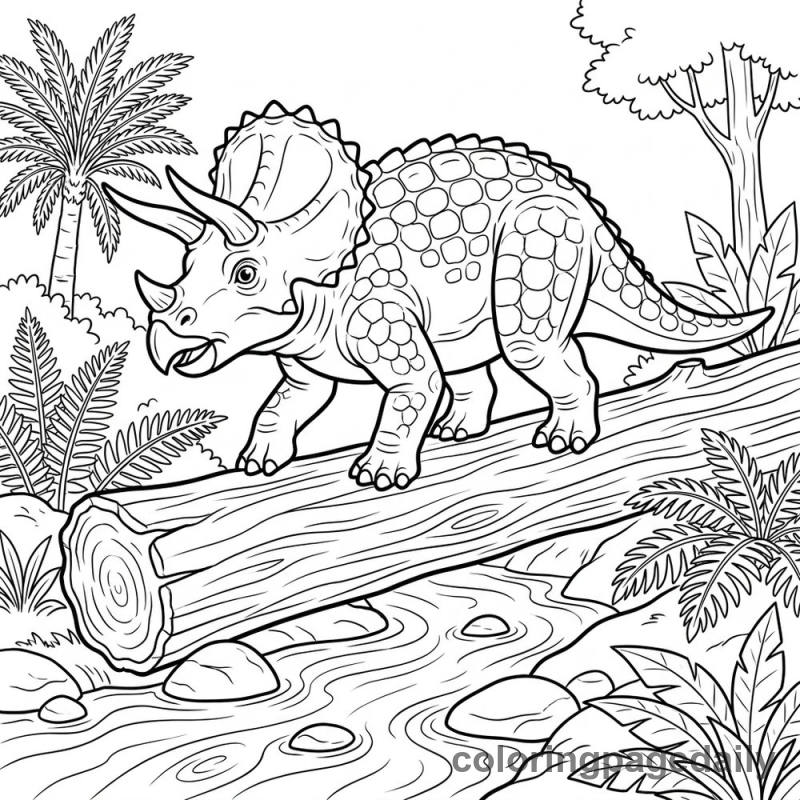 Triceratops Log Crossing - Colored reference example