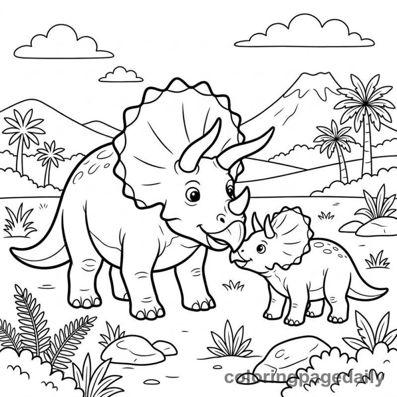 Triceratops Mom And Baby - Colored reference example