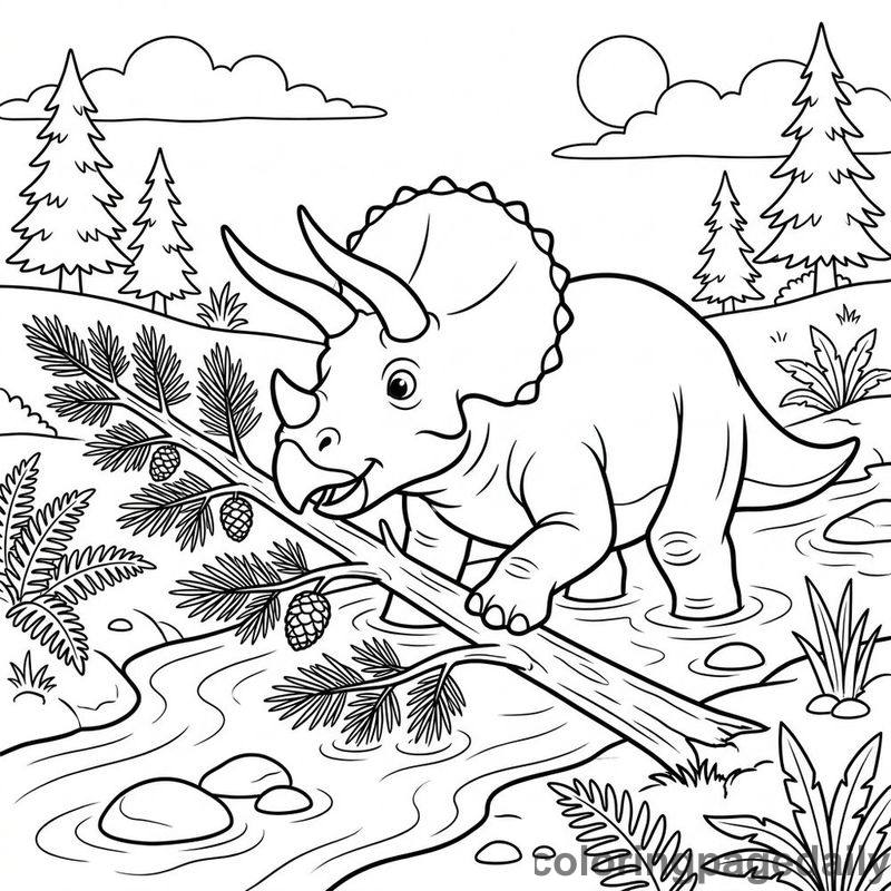 Triceratops Moving Pine Branch - Colored reference example