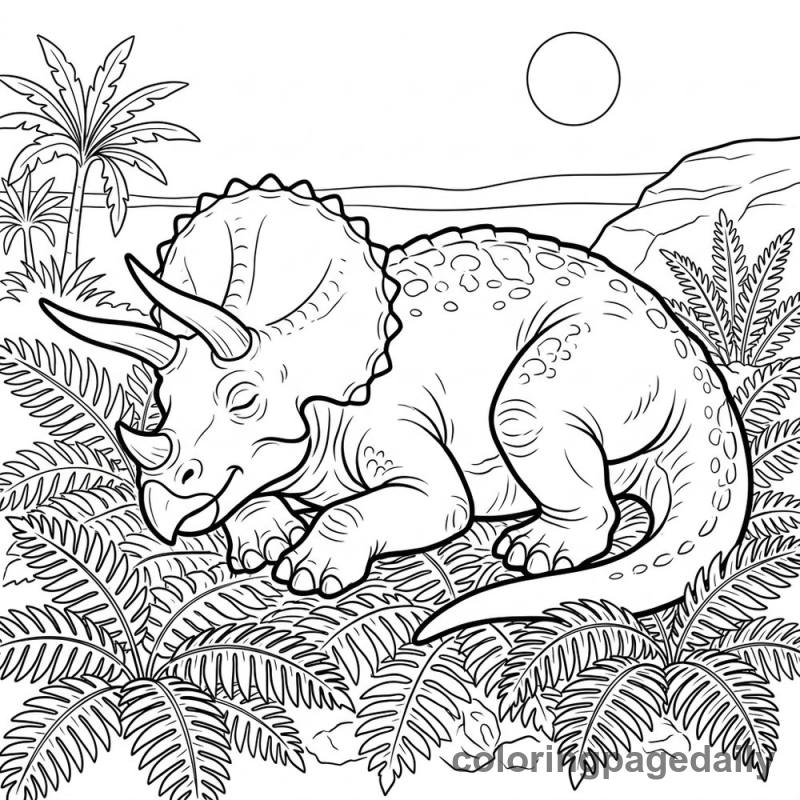Triceratops Nap Time - Daily printable coloring page in Dinosaur category