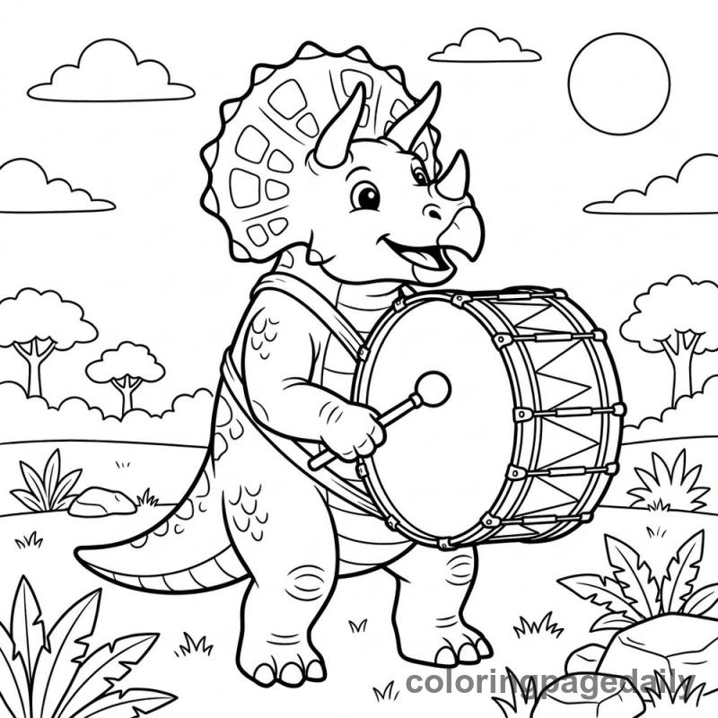 Triceratops Playing Drum - Colored reference example