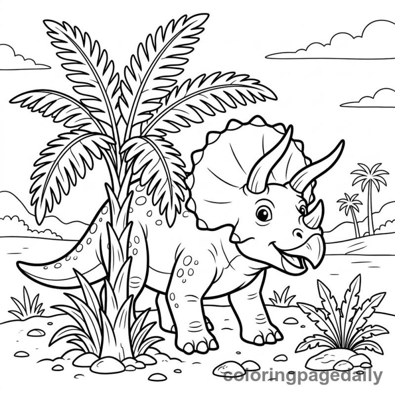 Triceratops Playing Peek-a-Boo - Colored reference example
